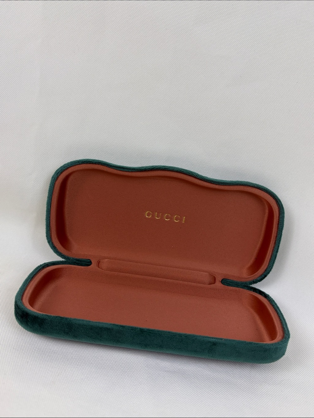 Gucci Teal Green Velvet Eyeglass Sunglasses Case Hard Shell Orange Interior
